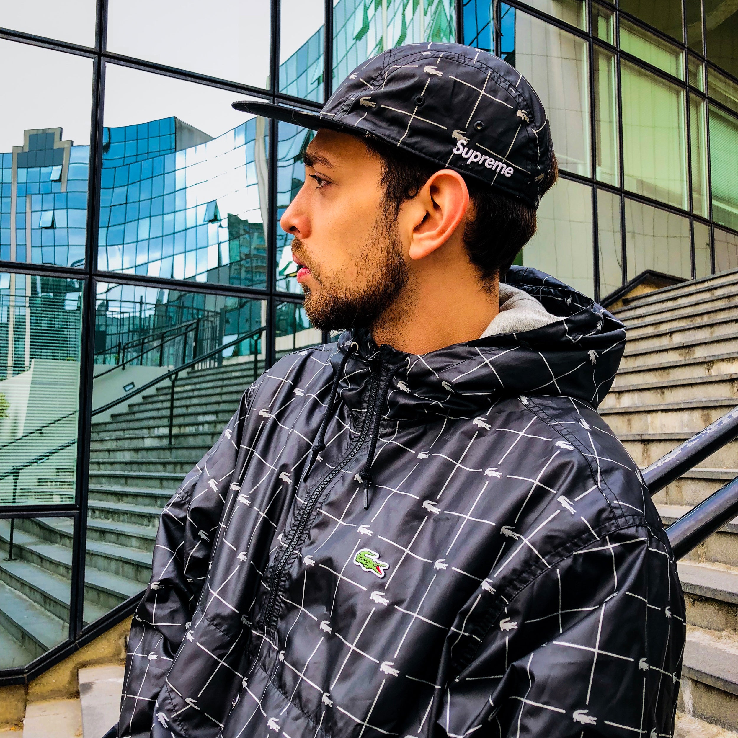 Supreme lacoste reflective shop grid nylon anorak white